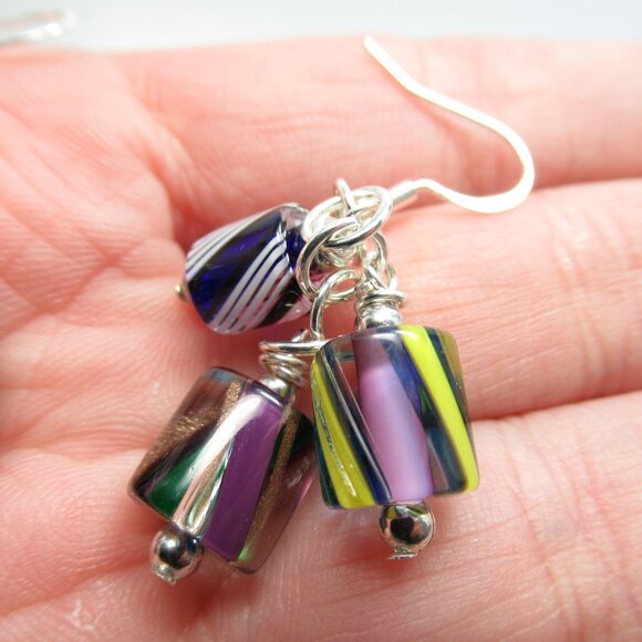 Cane glass mix dangle earrings - Picture 9 of 10